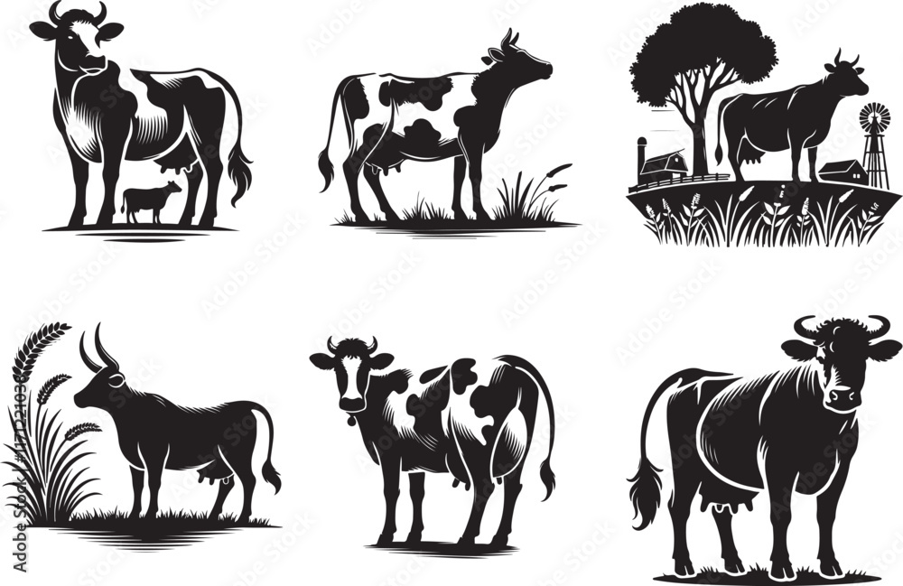 Fototapeta premium cow collection vector illustration