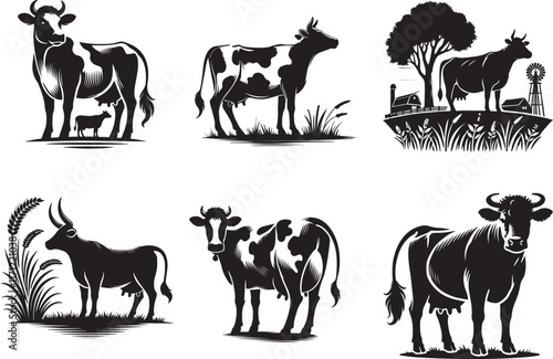 cow collection vector illustration