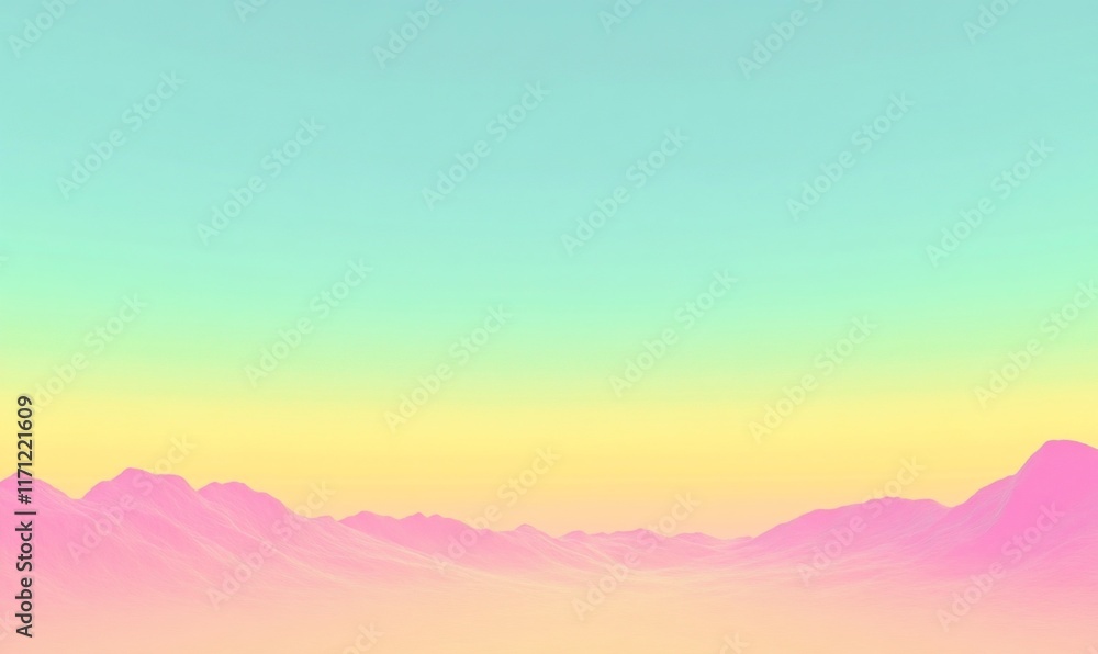 Fototapeta premium Pastel mountain range at sunset, minimalist background, digital art