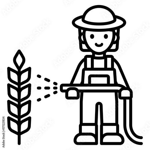 여자 농부와 벼 농사 아이콘