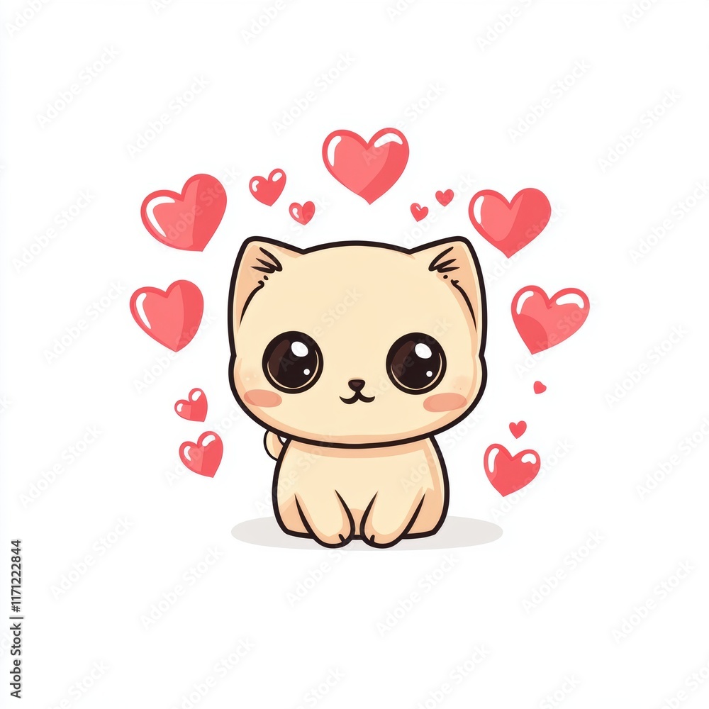 Cute cat with red heart for Valentine’s Day greeting card design Cute cat with red heart for Valentine’s Day greeting card design