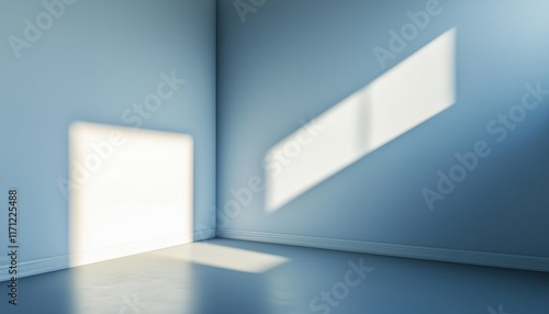 Delicate Light Blue Mockup For Product Presentation In A Corner Of A Room With Shadows From Various Angles, Soft And Subtle.