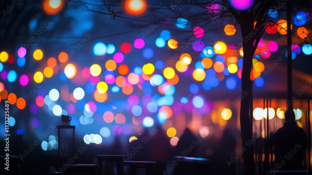 Colorful Night Lights Creating a Magical Atmosphere with Soft Bokeh Effect and Vibrant Orbs Illuminating a Nighttime Outdoor Event Setting Colorful Night Lights Creating a Magical Atmosphere with Soft Bokeh Effect and Vibrant Orbs Illuminating a Nighttime Outdoor Event Setting