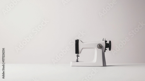 Second hand property concept. Minimalist shot of vintage sewing machine on clean surface photo