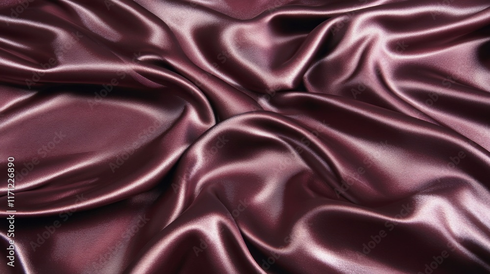 Fototapeta premium A close-up of smooth, luxurious burgundy satin fabric with soft folds and reflections.