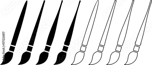 Paint brush vector icon set. Line art paint brush vector icon set. Vector illustration