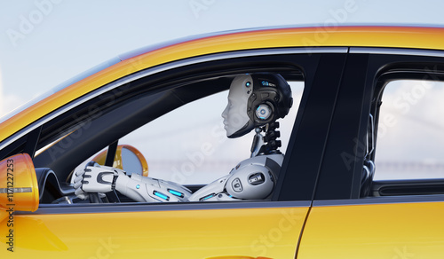 Obraz na plátně Robot driving a car
