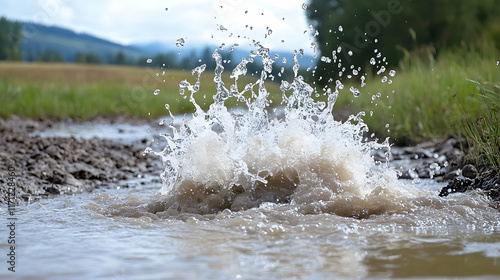 Wallpaper Mural Muddy water splash in rural landscape; off-road vehicle use. Torontodigital.ca