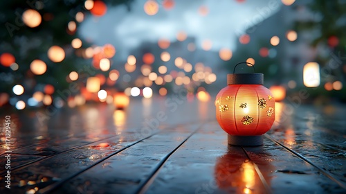 Vibrant illuminated lanterns hanging and lining the streets creating a warm festive atmosphere during a nighttime cultural and event photo