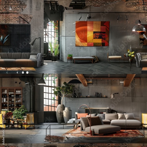 Industrialinspired patterns in modern open loft apartments photo