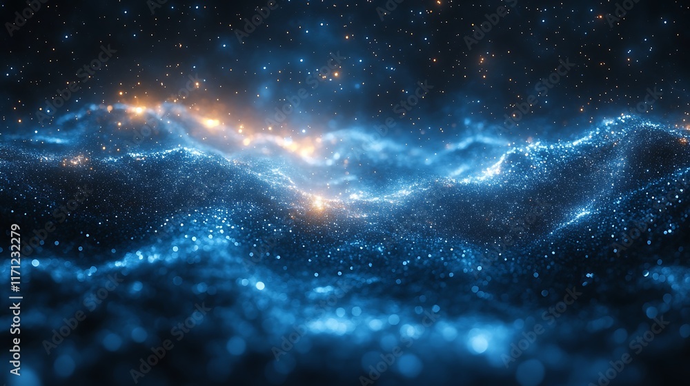 Abstract Blue and Gold Particle Wave Landscape Abstract Blue and Gold Particle Wave Landscape