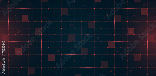 Futuristic VR HUD interface digital grid and mesh pattern. Hi tech GUI visor layout featuring red lines and particles on dark background. Sci fi spaceship display design for advanced FUI dashboard