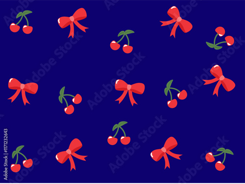 Cheery and ribbon with blue background pattern 
