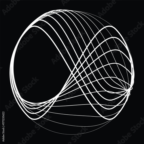 Lines in Circle Form . Rotate rounded shape Vector Illustration .Rotating circles form a ring.Rotating design element . Various circle lines forming round frame . Abstract Geometric line art .