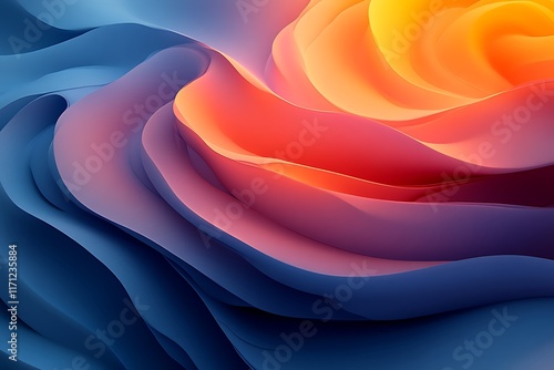 Abstract swirling waves of blue, orange, and red.