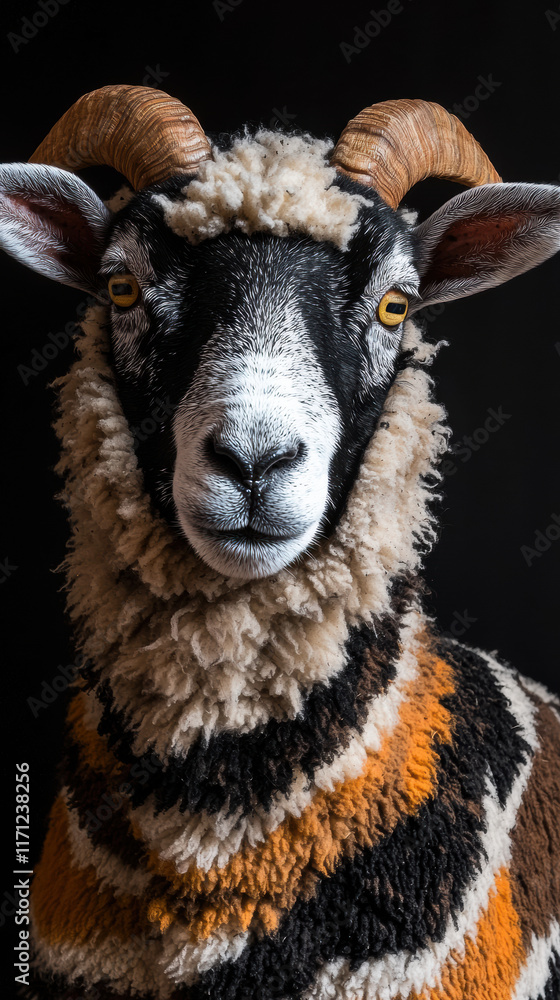 detailed portrait of sheep with striking features and vibrant fur. unique coloration and texture create captivating visual detailed portrait of sheep with striking features and vibrant fur. unique coloration and texture create captivating visual
