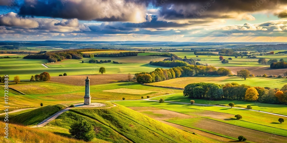 Obraz premium Waterloo Battlefield: Historic Landscape with Copy Space for Text