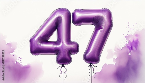 Purple birthday / anniversary balloon, number 47, watercolor painting with white background photo