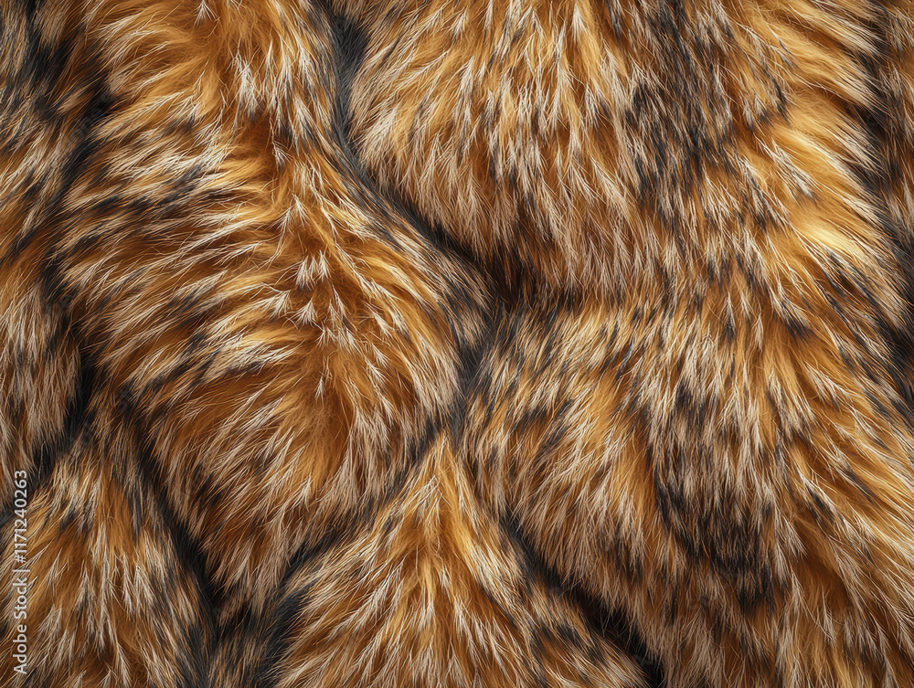 Fototapeta premium Luxurious orange and brown fur texture with wavy pattern, perfect for design