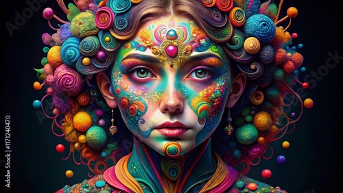 Wallpaper Mural Whimsical Doodle Characters: Colorful Portraits on Black Background - Stock Photo Torontodigital.ca