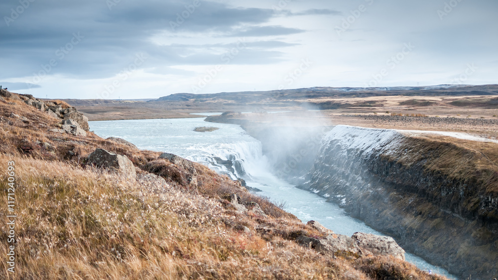 Gullfoss in October's scenery. Iceland's Most Popular Waterfall Gullfoss in October's scenery. Iceland's Most Popular Waterfall