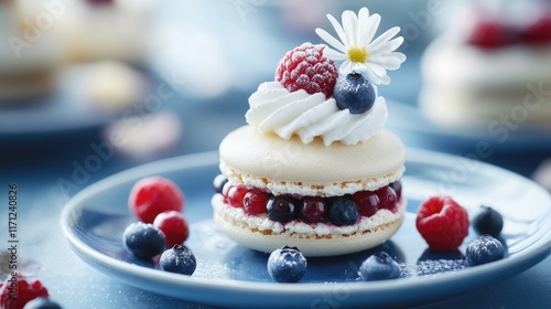 Wallpaper Mural Delicious Macaron with Whipped Cream and Berries Torontodigital.ca