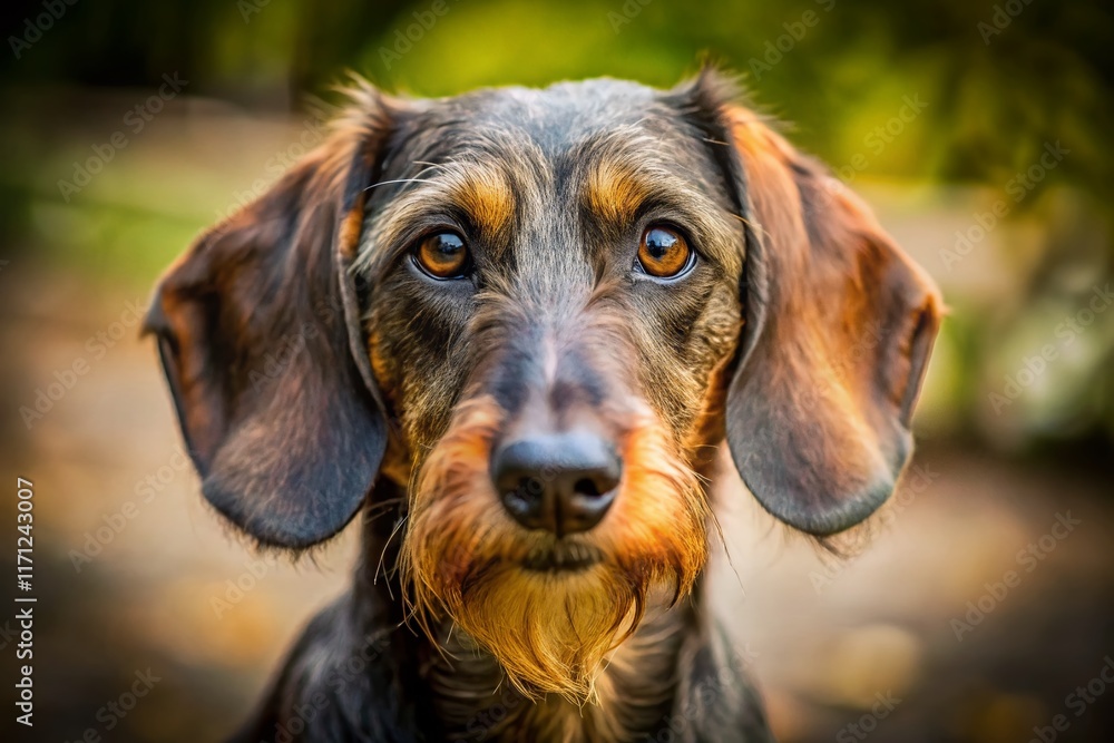 Wirehaired Dachshund Dog Portrait: Candid Documentary Style Photo Wirehaired Dachshund Dog Portrait: Candid Documentary Style Photo
