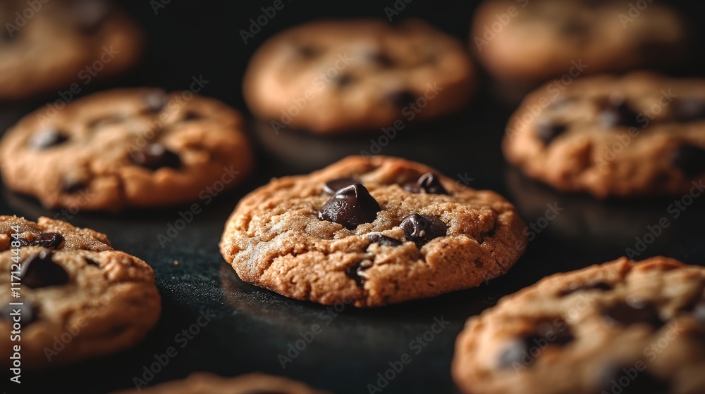 Chocolate Chip Cookies on a Dark Surface Chocolate Chip Cookies on a Dark Surface