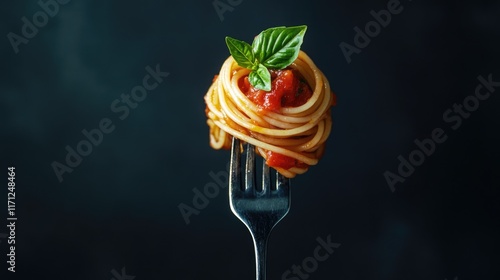 Spaghetti with Tomato Sauce on a Fork