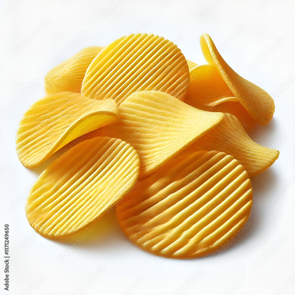 Ridged potato chips isolated on white background Ridged potato chips isolated on white background