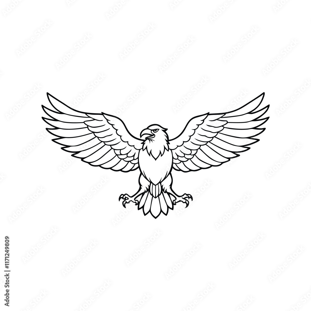 Fototapeta premium Fierce Eagle Line Art Illustration with Outstretched Wings