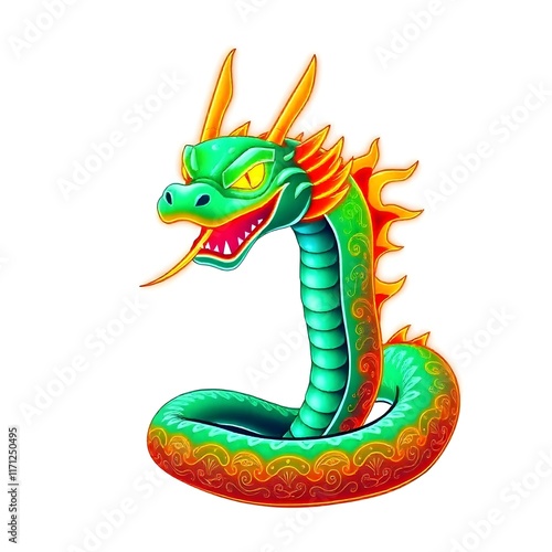 green dragon with red ribbon photo