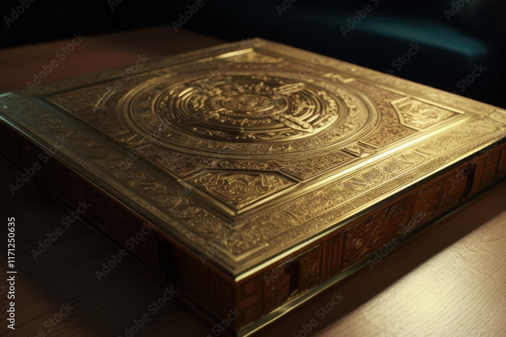 a radiant golden book with intricate symbols of prosperity etched on the cover a radiant golden book with intricate symbols of prosperity etched on the cover