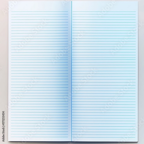 Blank Lined Pages in a Notebook with a Light Blue Gradient Background and Faint Lines