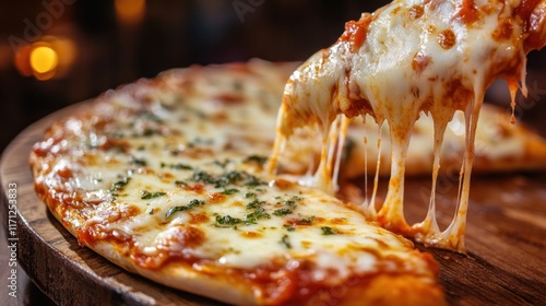 Delicious Melting Cheese Pizza Freshly Baked and Served Hot