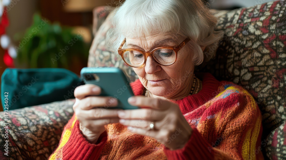Elderly Woman Engaging with Smartphone Technology Elderly Woman Engaging with Smartphone Technology