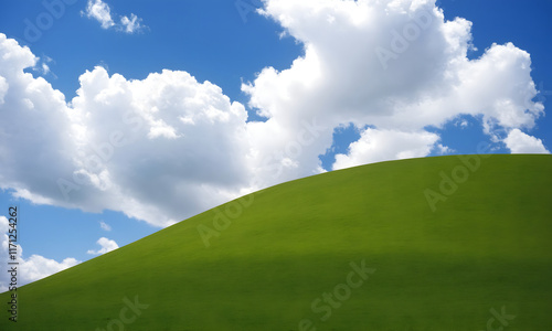 Idyllic Green Hills with a Clear Sky and Gentle Clouds