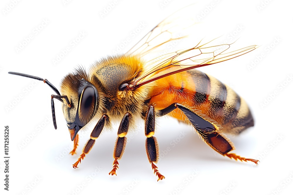 A Detailed Close-Up of a Honey Bee Isolated Against a Clean Background
A Detailed Close-Up of a Honey Bee Isolated Against a Clean Background