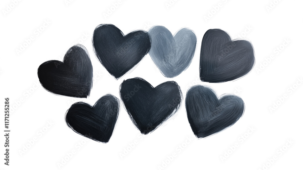 Group of sketched black blue overlapping hearts isolated on transparent background, Valentines day love romantic decoration Group of sketched black blue overlapping hearts isolated on transparent background, Valentines day love romantic decoration