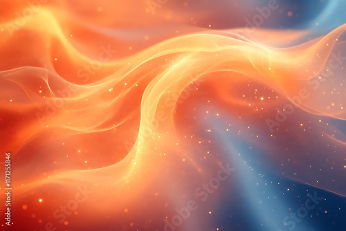 Abstract orange and blue flowing light energy.