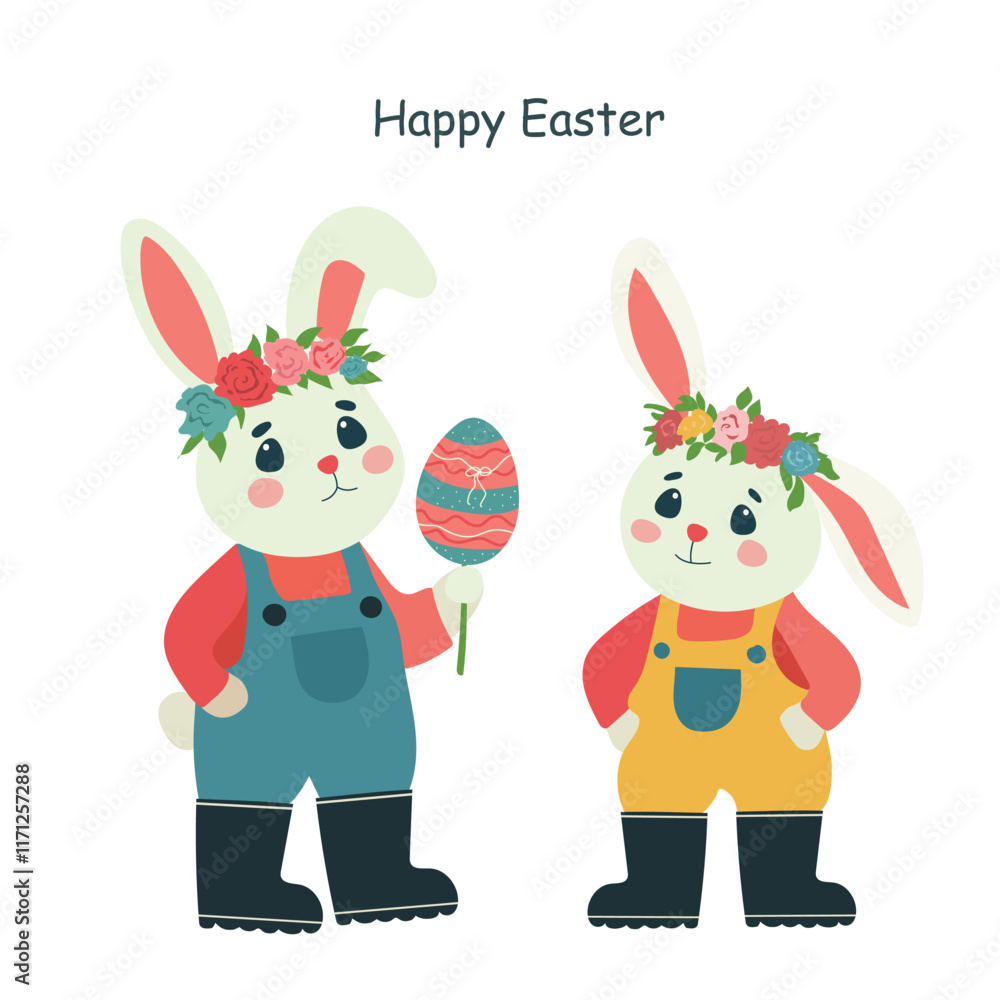 Easter cards with text, hares, eggs, isolated on white background, vector Easter cards with text, hares, eggs, isolated on white background, vector