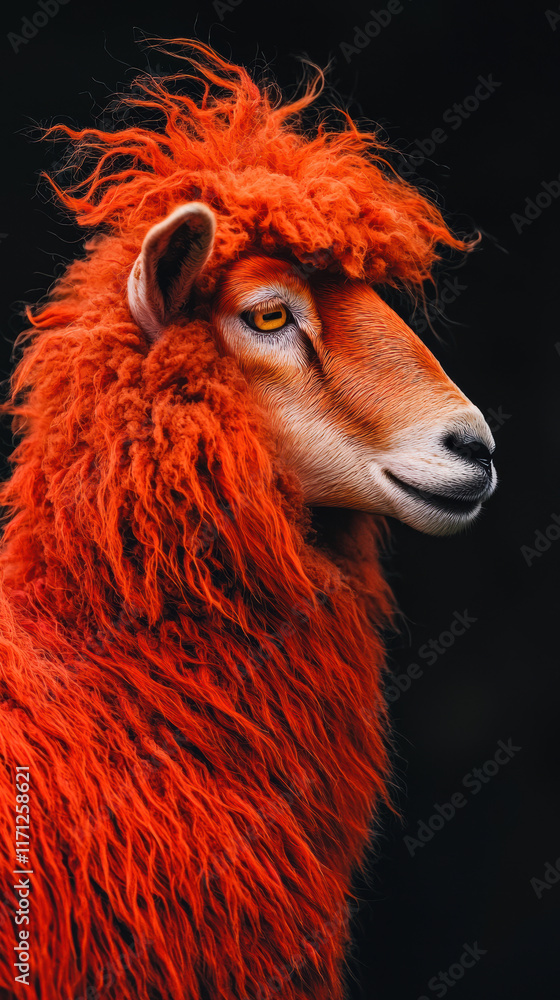 Fototapeta premium striking side view of sheep with fiery red fur