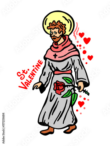 Image of Saint Valentine with a rose in his hand. The spiritual patron saint of lovers.