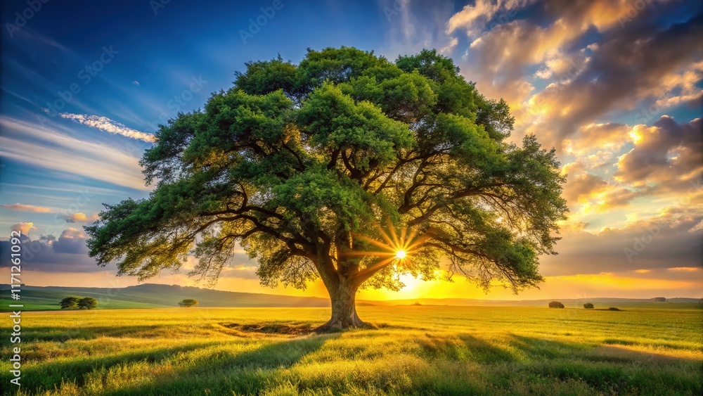 Fototapeta premium AI-crafted food photography: stunning field scene, featured tree.