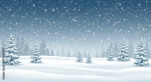 Wallpaper Mural Winter Landscape with Snow Fields, Pine Trees, and Gentle Snowfall, Perfect for Winter Holidays, Greeting Cards, Seasonal Banners, and Scenic Winter Backgrounds Torontodigital.ca