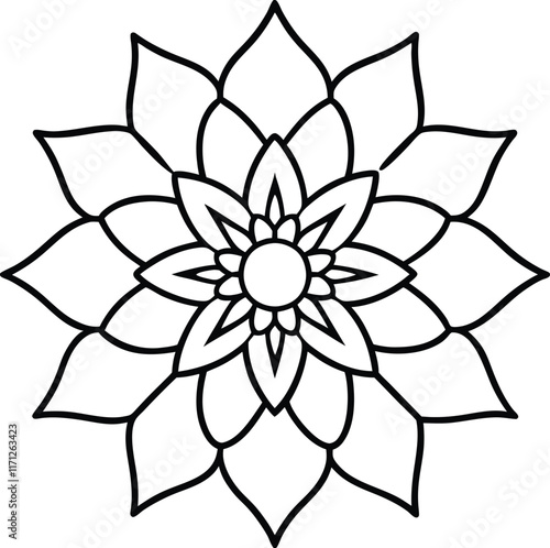 Coloring page line art flower mandala illustration