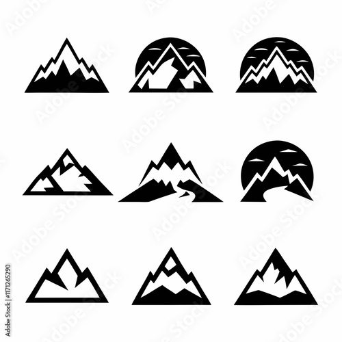 Stylized Mountain Silhouette Vector Bundle. photo