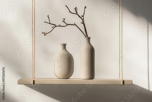 Elegant minimalist merchandise displaying subtle string decor in a minimalist setting with soft shadows photo