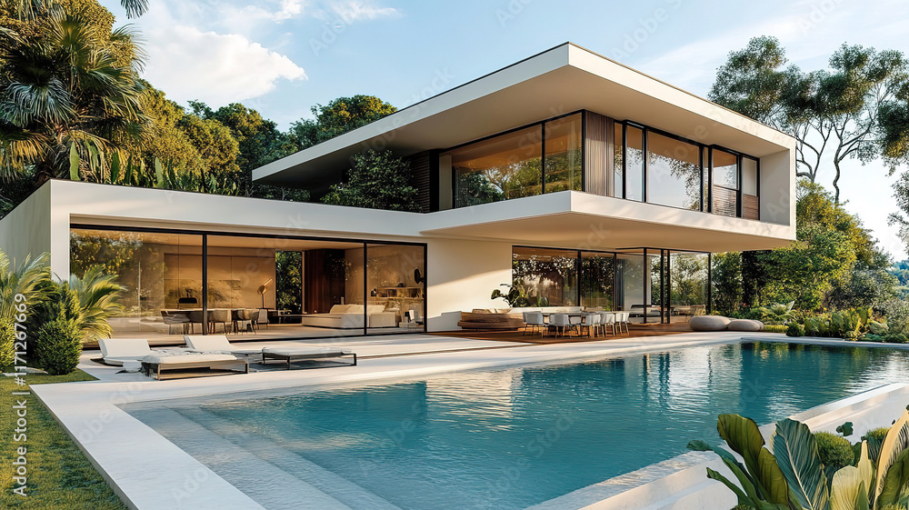 Fototapeta premium Ultra-modern house with a stunning pool, blending elegance and functionality
