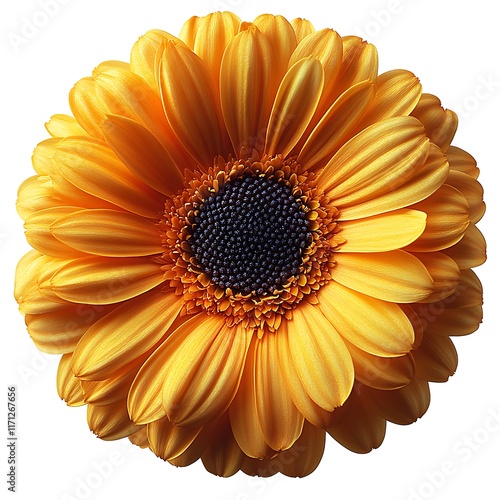 Vibrant Gerbera Daisy Gerbera jamesonii closeup showcasing bright orange petals textured centers isolated on a transparent white background photo